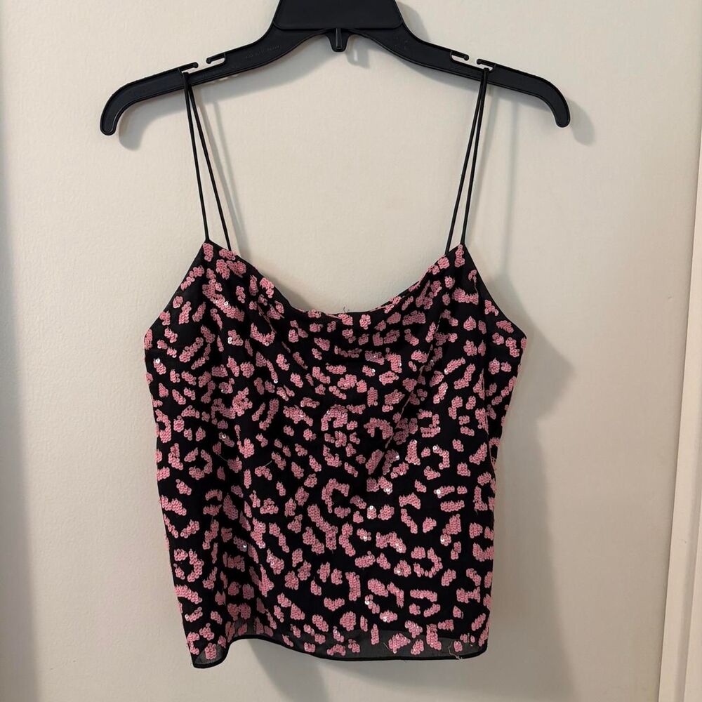 Alice + Olivia Harmon Embelished Pink and black sequin Cami Size Small